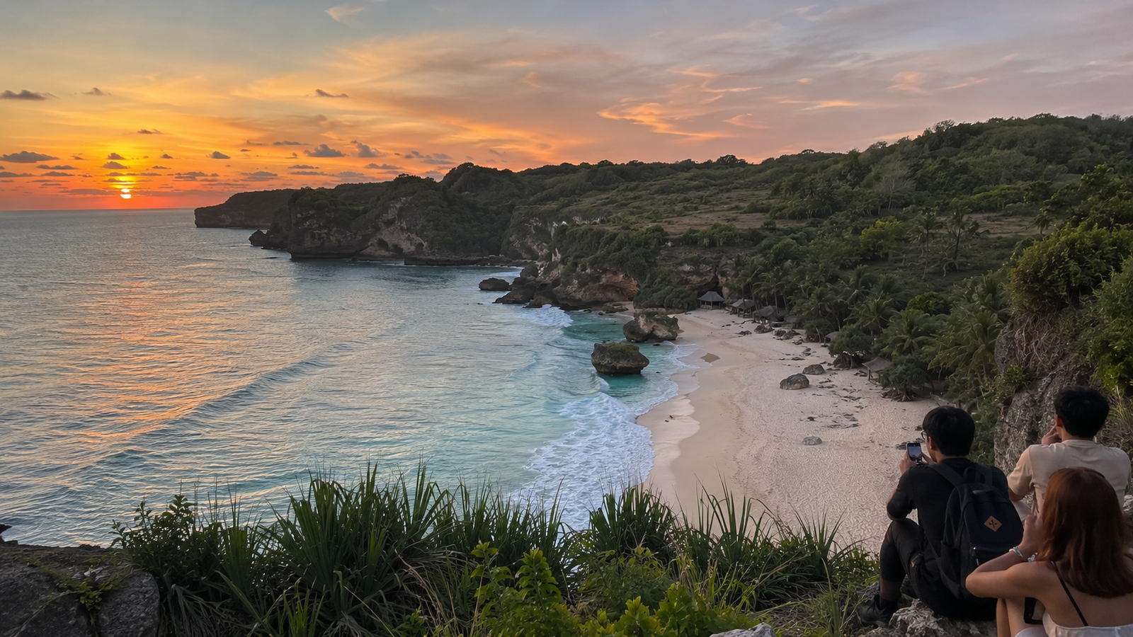 pantai healing Gunungkidul: Suasana Pantai Kesirat di Gunungkidul saat senja