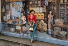 Penang Street Art: Berburu Mural Ikonik di Galeri Seni Raksasa George Town Woman posing in front of Penang Street Art mural in George Town